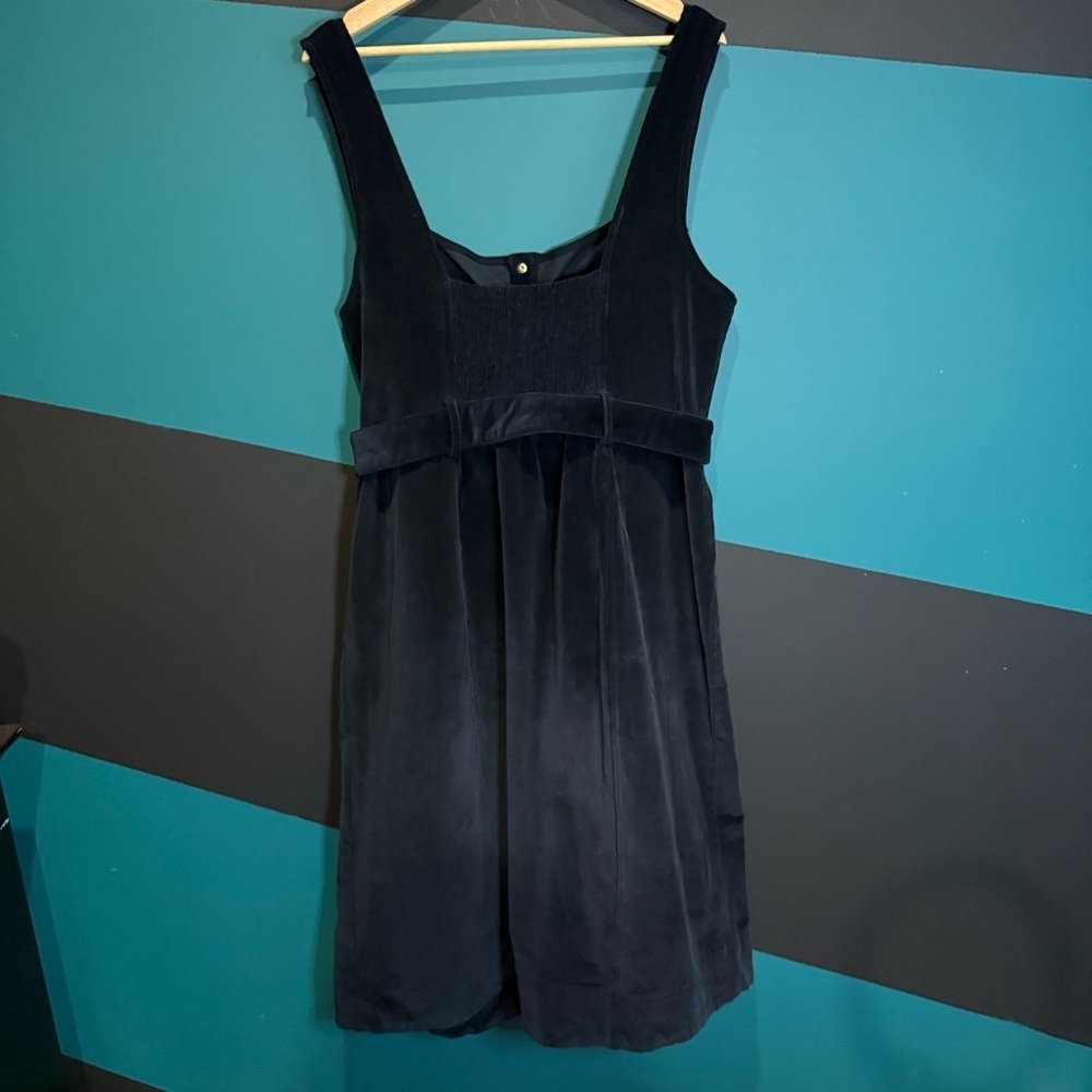Maeve Anthropologie Corduroy Navy Blue Slim Pinafore Midi Dress size 16 W Preppy - Picture 7 of 15